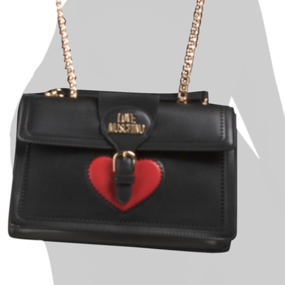 Love Moschino Black and Red Crossbody Bag with Heart Accent